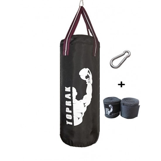 Boks Torbası Eldiven, Karabina Ve Bandaj Hediyeli İçi Dolu 60x22cm Siyah