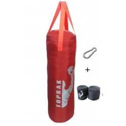 Boks Torbası Eldiven, Karabina Ev Bandaj Hediyeli İçi Dolu 60x22cm Kırmızı