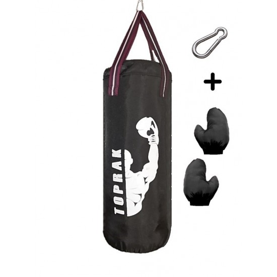 Boks Torbası Eldiven Ve Karabina Hediyeli İçi Dolu 50x20 Cm Siyah