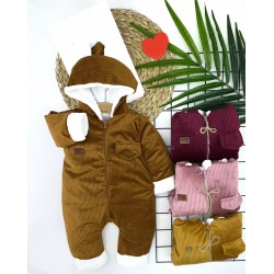 3-6-9-12 Ay Fermuar Kapamalı Kadife Kumaş İçi Tüylü Kız Erkek Bebek Tulumu