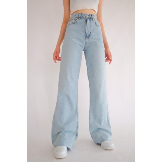 -buz Kar Likralı Süper Yüksek Bel Salaş Jeans Palazzo Pantolon. (süper Yüksek) Wide Leg