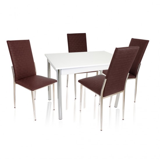 Akasya Gözde Mutfak Masa Takımı (Deri)  - Kahve