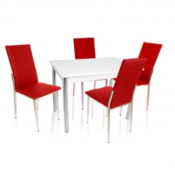 Akasya Gözde Mutfak Masa Takımı (Deri)  - Kırmızı
