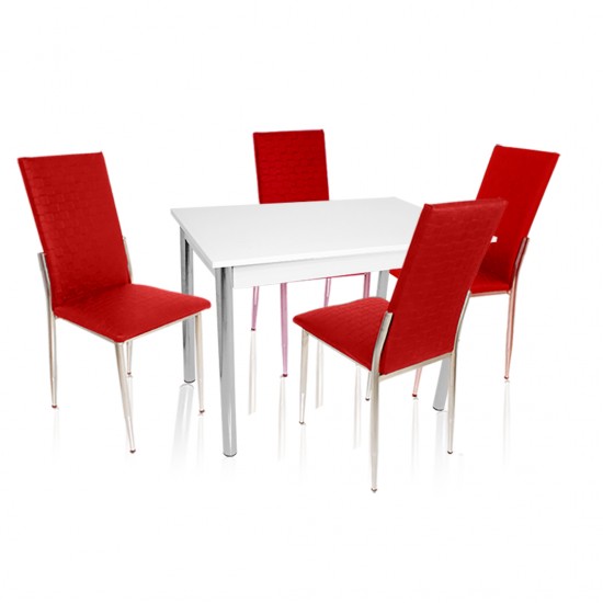 Akasya Gözde Mutfak Masa Takımı (Deri)  - Kırmızı