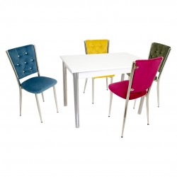 Akasya Kapitoneli Mutfak Masa Takımı (Kumaş) - Gökkuşağı