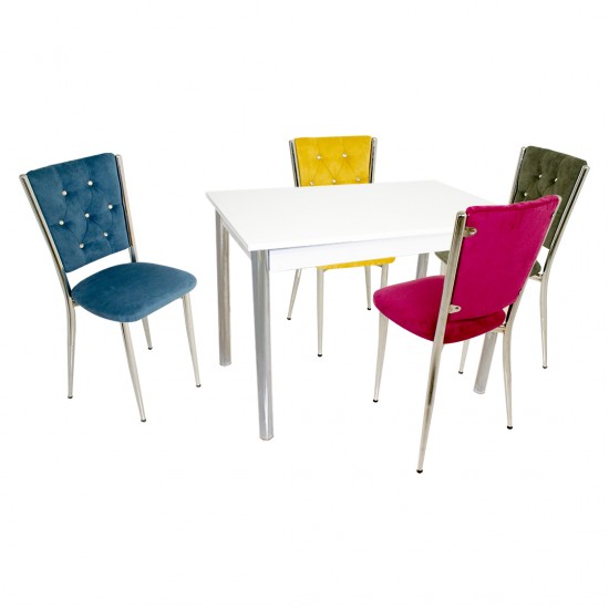 Akasya Kapitoneli Mutfak Masa Takımı (Kumaş) - Gökkuşağı