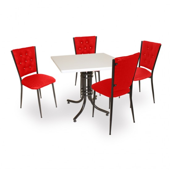 Buket Werzalit Kare ESB-Kapitoneli Mutfak Masa Takımı - Kırmızı