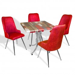 Buket Werzalit Kare-Çırağan Masa Takımı - Red Wood Bordo