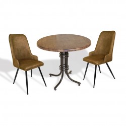 Buket Werzalit Yuvarlak ESB-Çırağan 2li Mutfak Masa Takımı - Antik Dark Kahve