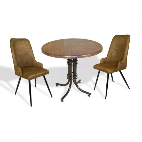 Buket Werzalit Yuvarlak ESB-Çırağan 2li Mutfak Masa Takımı - Antik Dark Kahve