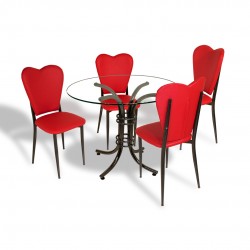 Aşk-ı Derun - Buket Cam Mutfak Masa Takımı - Kırmızı Aşk-ı Derun - Buket Cam Mutfak Masa Takımı - Kırmızı