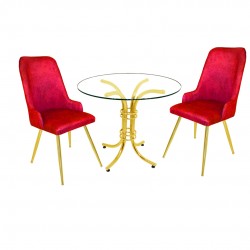 Buket Yuvarlak Gold Cam - Çırağan Gold  2li Mutfak Masa Takımı - Bordo