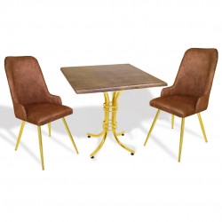 Buket Werzalit Kare-Çırağan Gold 2li Masa Takım - Antik Dark Kahve