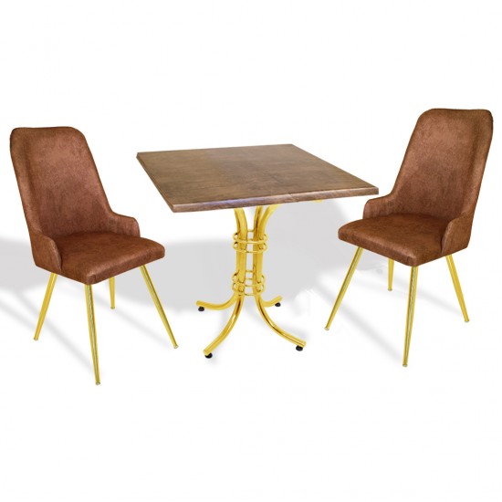 Buket Werzalit Kare-Çırağan Gold 2li Masa Takım - Antik Dark Kahve