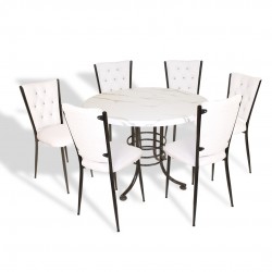 Buket Mega Werzalit Yuvarlak - Kapitoneli Mutfak Masa Takımı Q107 - Afyon Marble Beyaz Buket Mega Werzalit Yuvarlak - Kapitoneli Mutfak Masa Takımı Q107 - Afyon Marble Beyaz