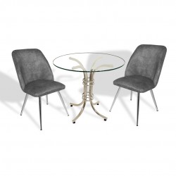 Buket Yuvarlak Cam - Nilüfer 2li Mutfak Masa Takımı - Füme