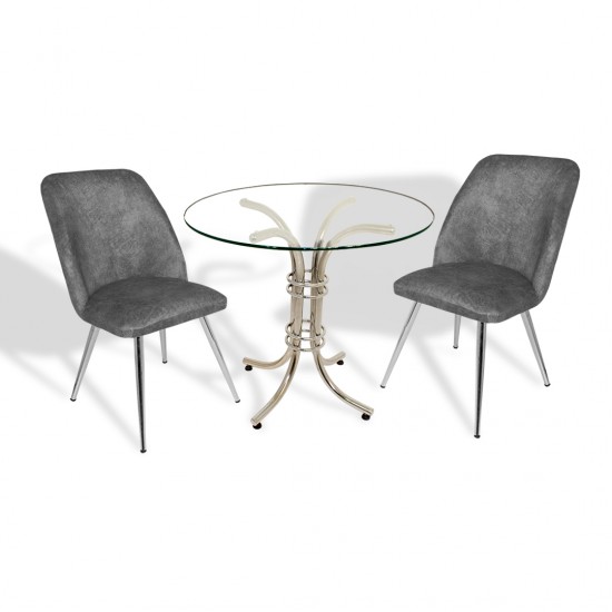 Buket Yuvarlak Cam - Nilüfer 2li Mutfak Masa Takımı - Füme