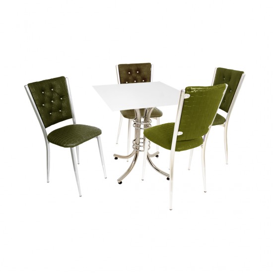 Buket Suntalam – Kapitoneli Mutfak Masa Takımı (Deri) - Beyaz Yeşil