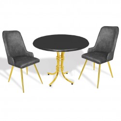 Buket Werzalit Yuvarlak-Çırağan Gold 2li Masa Takımı - Füme