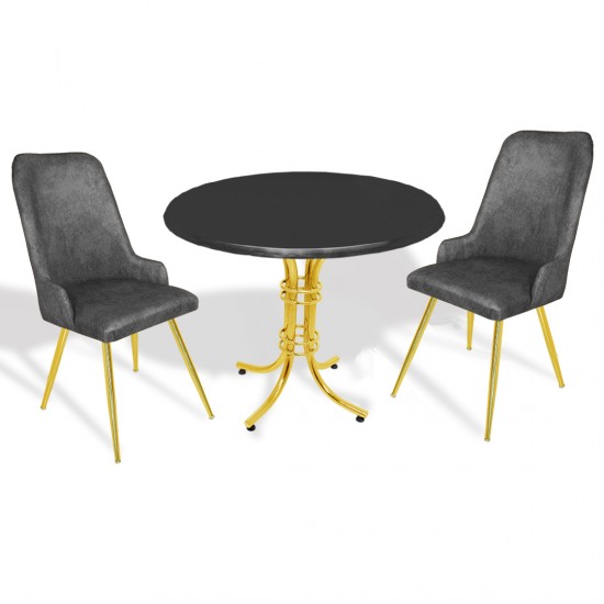 Buket Werzalit Yuvarlak-Çırağan Gold 2li Masa Takımı - Füme