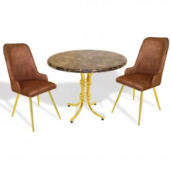 Buket Werzalit Yuvarlak-Çırağan Gold Fiskos Seti - Brownie Mermer Kahve