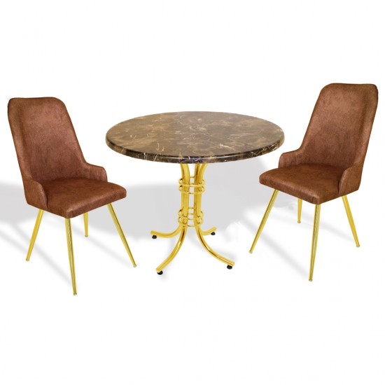 Buket Werzalit Yuvarlak-Çırağan Gold Fiskos Seti - Brownie Mermer Kahve