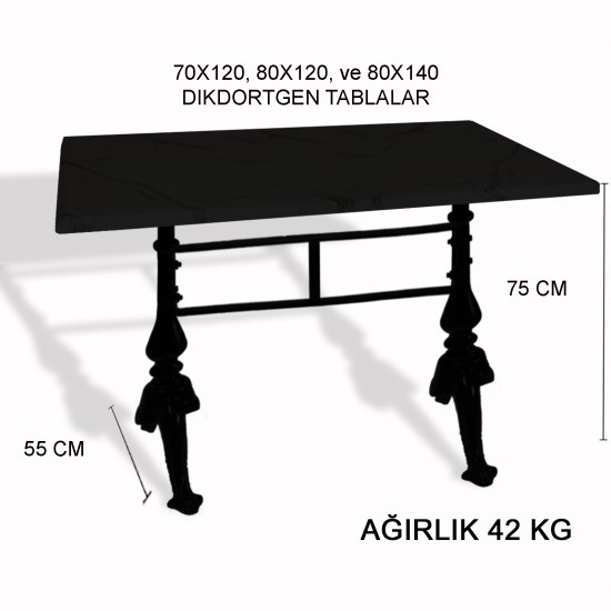 Çipa 3001 Döküm Ayak Masa 70x120 cm - (Werzalit, Wermodin ve Allzalit Tabla) - Afyon Mermer