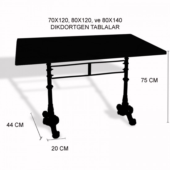 Çipa 3002 Döküm Ayak Masa 70x120 cm - (Werzalit, Wermodin ve Allzalit Tabla) - Afyon Mermer