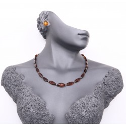 Kehribar Yetişkin Kolye Vişne Renk Yassı Gümüş Kapamalı