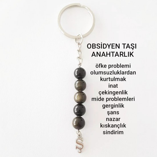 Doğal Taş Obsidyen Anahtarlık