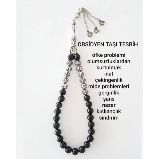 Doğal Taş Obsidyen Tesbih