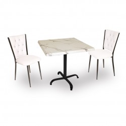 Indigo Werzalit Kare - Kapitoneli 2li Masa Takımı (80X80) - Bıanco Cararra Beyaz