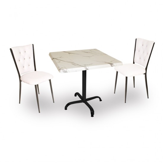 Indigo Werzalit Kare - Kapitoneli 2li Masa Takımı (80X80) - Bıanco Cararra Beyaz