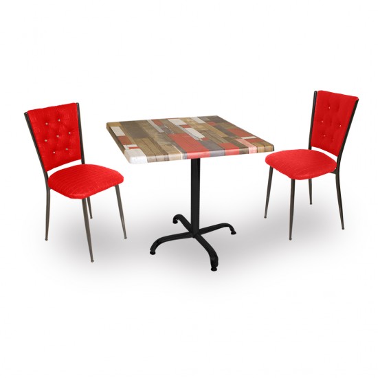 Indigo Werzalit Kare - Kapitoneli Fiskos Takımı (80X80) - Red Wood Kırmızı