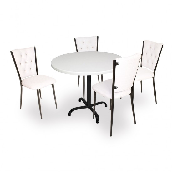 Indigo Werzalit Yuvarlak - Kapitoneli Masa Takımı (90 cm çap) - Beyaz