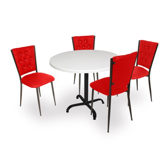 Indigo Werzalit Yuvarlak - Kapitoneli Masa Takımı (70 cm çap) - Kırmızı