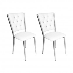 Kapitoneli Sandalye (Deri) (2 Adet) - Beyaz