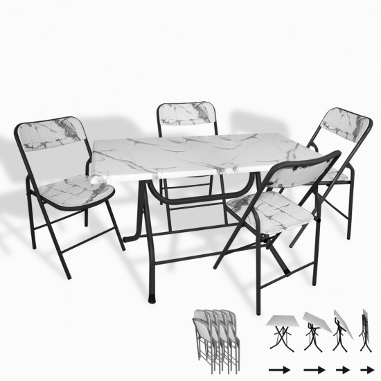 Klasik Katlanır Werzalit - Katlanır Sandalye Werzalit - Mutfak Masa Takımı - Bıanco Carrara (70X120)