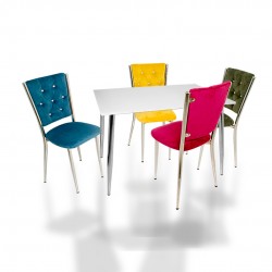 Manolya Kapitoneli Mutfak Masa Takımı (Kumaş) - Gökkuşağı