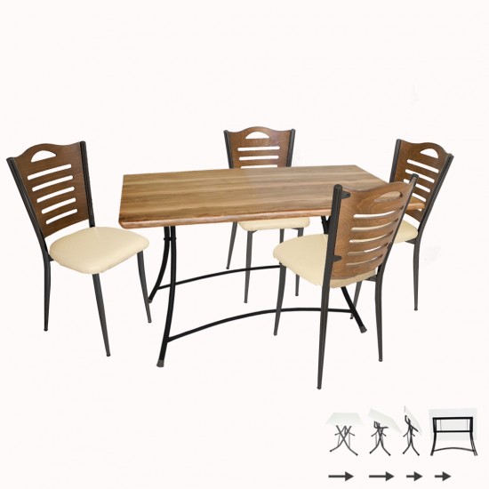 Modern Katlanır Werzalit-Merdiven Mutfak Masa Takımı - Indiana Wood Krem