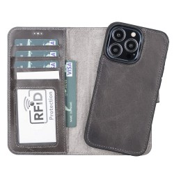 Apple iPhone 13 Pro Uyumlu Deri Cüzdanlı Kılıf MWWN TN1 Gri Apple iPhone 13 Pro Uyumlu Deri Cüzdanlı Kılıf MWWN TN1 Gri