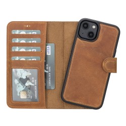 Apple iPhone 14 Uyumlu Deri Cüzdanlı Kılıf MWWN G19 Taba Apple iPhone 14 Uyumlu Deri Cüzdanlı Kılıf MWWN G19 Taba