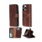 Apple iPhone 16 Pro uyumlu, Hakiki Deri, El Yapımı, Cüzdanlı Kılıf, Antik Kahve