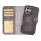 Apple iPhone 16 Plus uyumlu, Hakiki Deri, El Yapımı, Cüzdanlı Kılıf, Gölgeli Gri