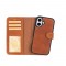 Apple iPhone 16 uyumlu, Hakiki Deri, El Yapımı, Cüzdanlı Kılıf, Karamel