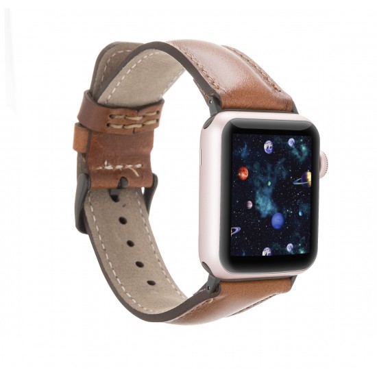 Apple Watch Uyumlu Deri Kordon 38-40-41mm RTST2EF Taba Apple Watch Uyumlu Deri Kordon 38-40-41mm RTST2EF Taba