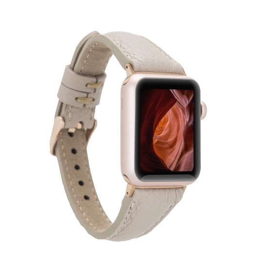 Apple Watch Uyumlu Deri Kordon 38-40-41mm Slim ERC3 Bej Apple Watch Uyumlu Deri Kordon 38-40-41mm Slim ERC3 Bej