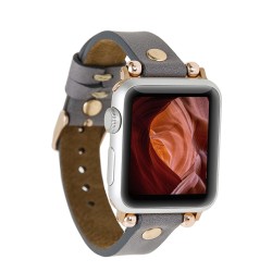 Apple Watch Uyumlu Deri Kordon 38-40-41mm GT RST9 Gri