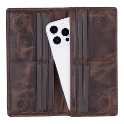 Aura Hakiki Deri, El Yapımı, Telefon Bölmeli, Kadın Cüzdanı, Koyu Kahve