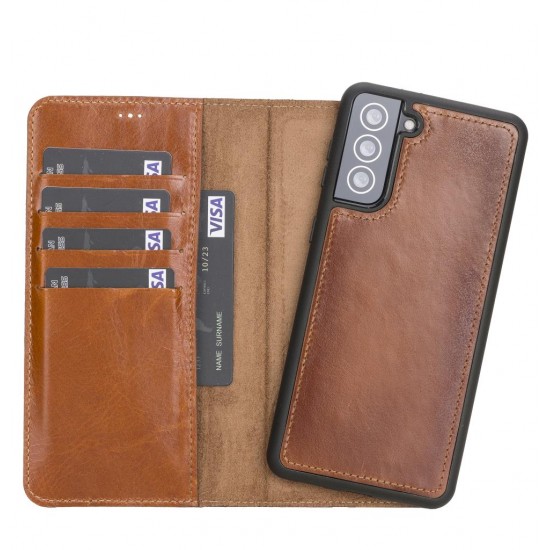 Samsung Galaxy S21 Plus Uyumlu Deri Cüzdanlı Kılıf RST2EF Taba